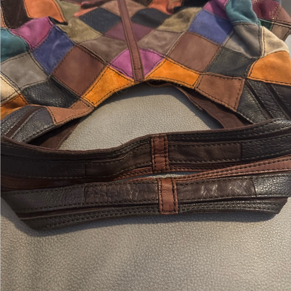 RARE Lucky Brand Boho Indie Multicolored Suede Leather Hobo Bag - Picture 6 of 10